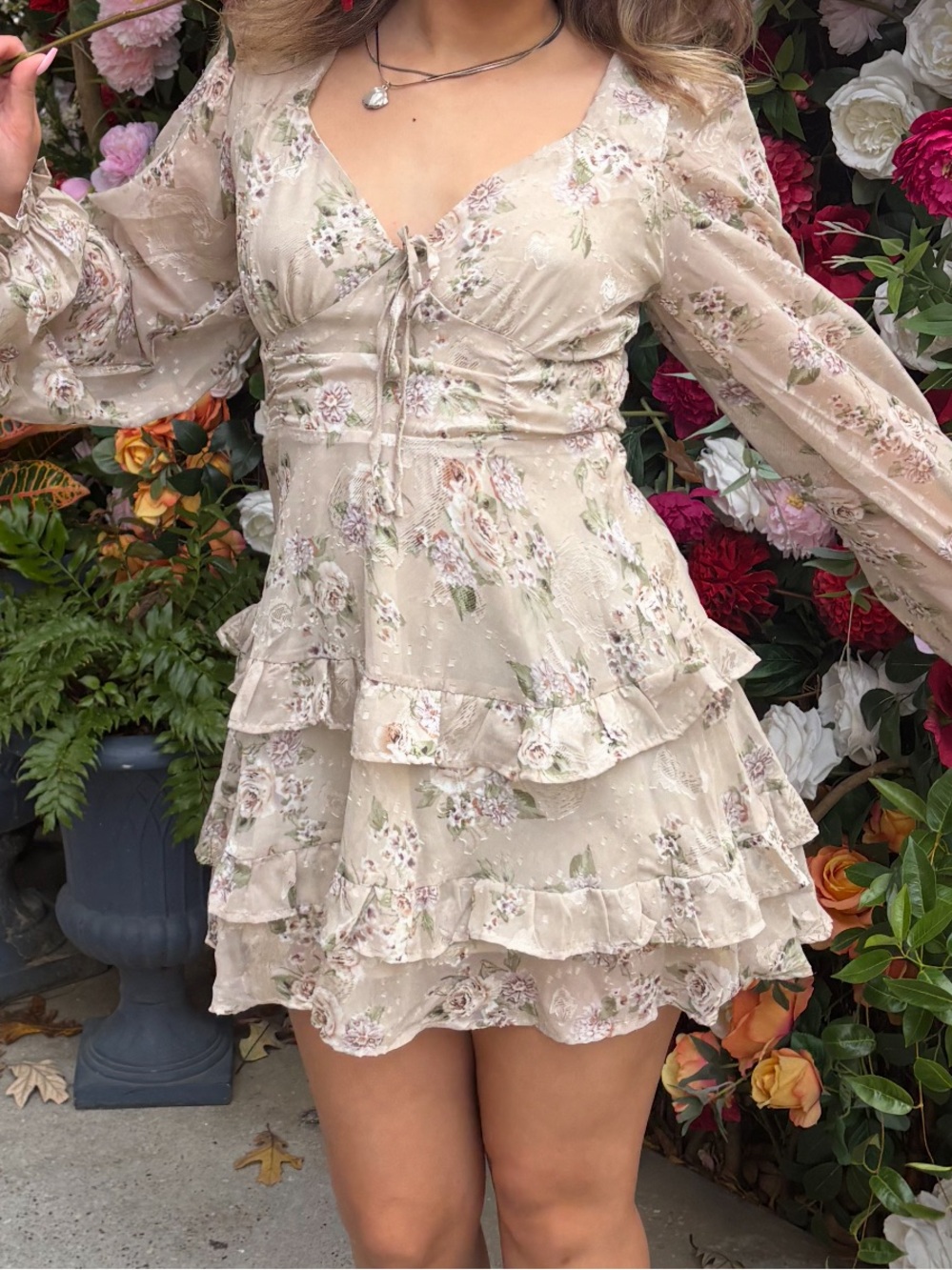Alter’d state Floral Tiered Ruffle Mini Dress in Cream